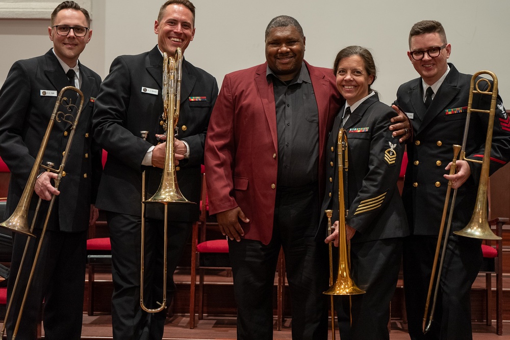 The trombone section poses with special guest Wycliffe Gordon at Kiokee Baptist Church