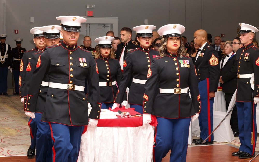 Marines with Marine Corps Combat Service Support Schools celebrate the 248th Marine Corps birthday