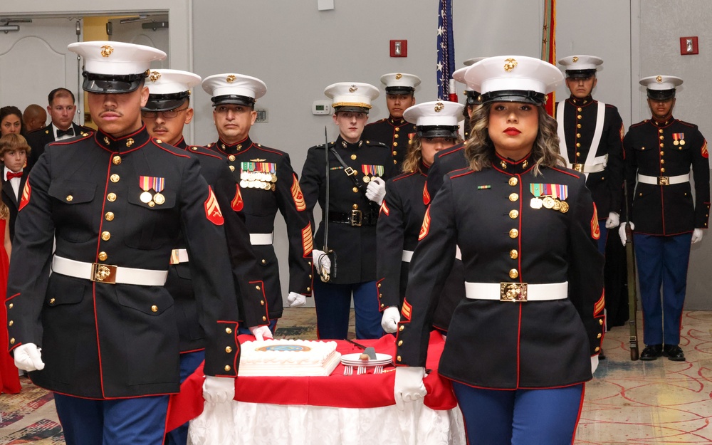 Marines with Marine Corps Combat Service Support Schools celebrate the 248th Marine Corps birthday