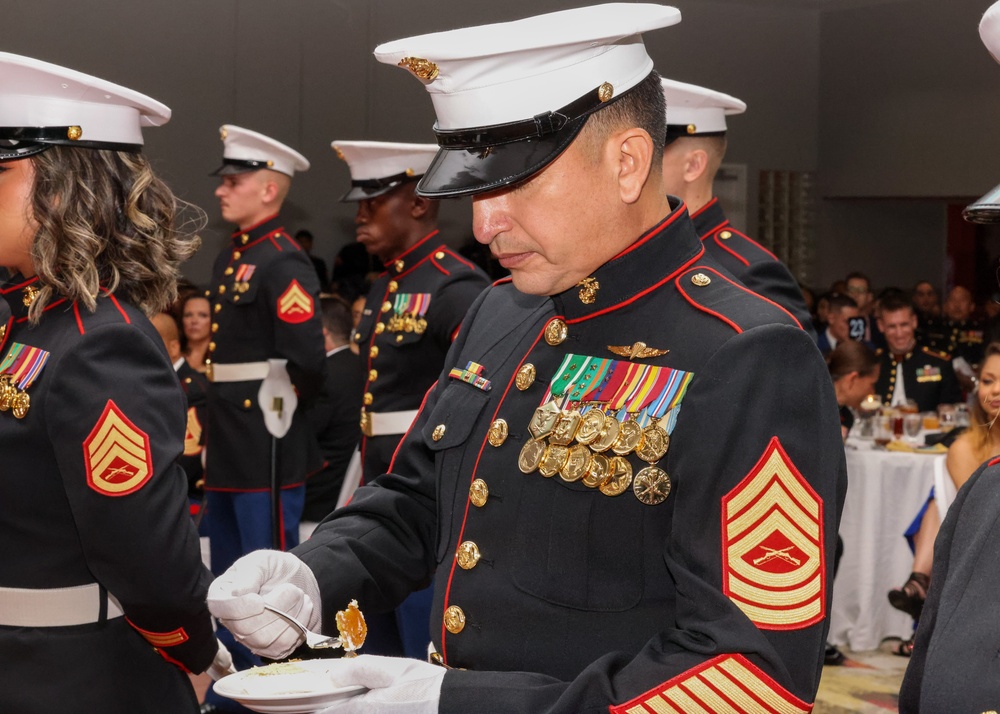 Marines with Marine Corps Combat Service Support Schools celebrate the 248th Marine Corps birthday