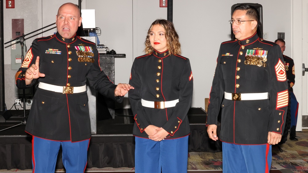 Marines with Marine Corps Combat Service Support Schools celebrate the 248th Marine Corps birthday