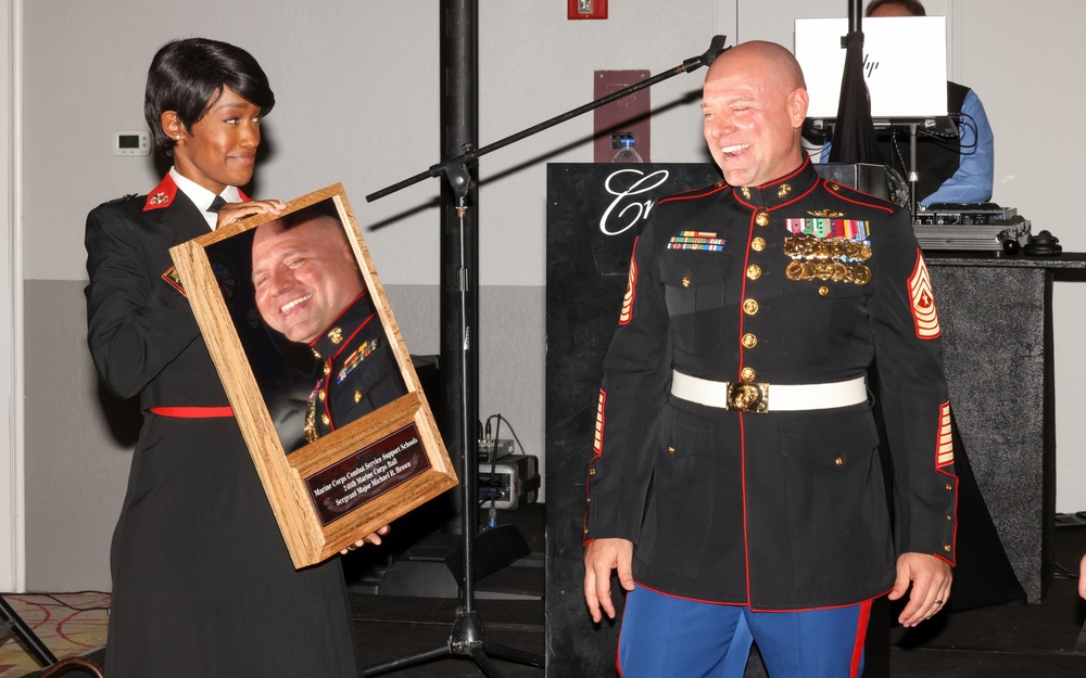 Marines with Marine Corps Combat Service Support Schools celebrate the 248th Marine Corps birthday