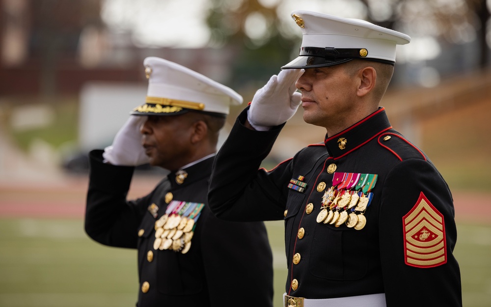 Sergeant Major of the Marine Corps attends the Marine Corps Base Quantico cake cutting ceremony as guest of honor