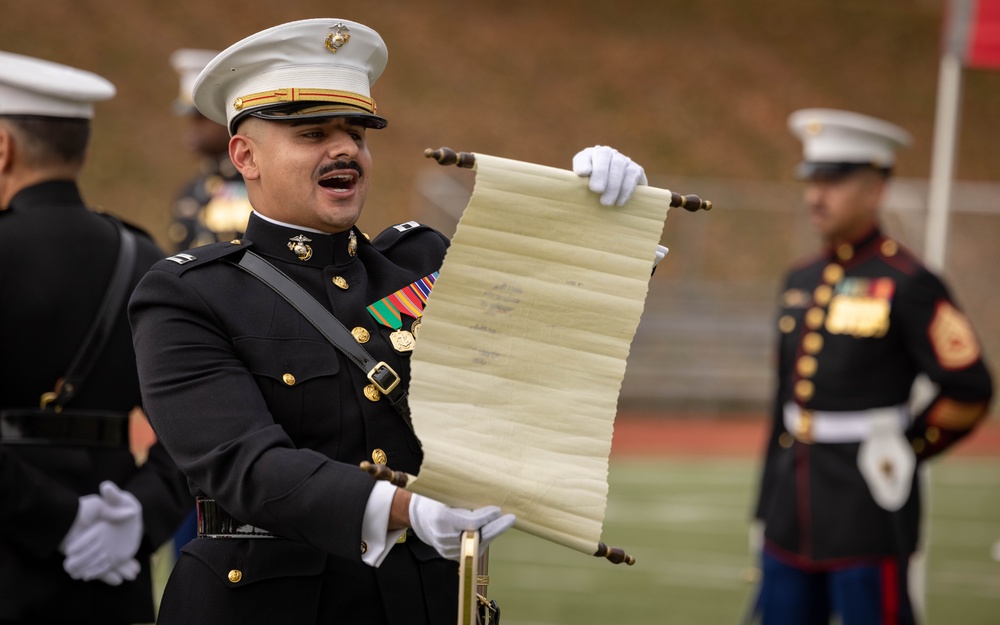 Sergeant Major of the Marine Corps attends the Marine Corps Base Quantico cake cutting ceremony as guest of honor