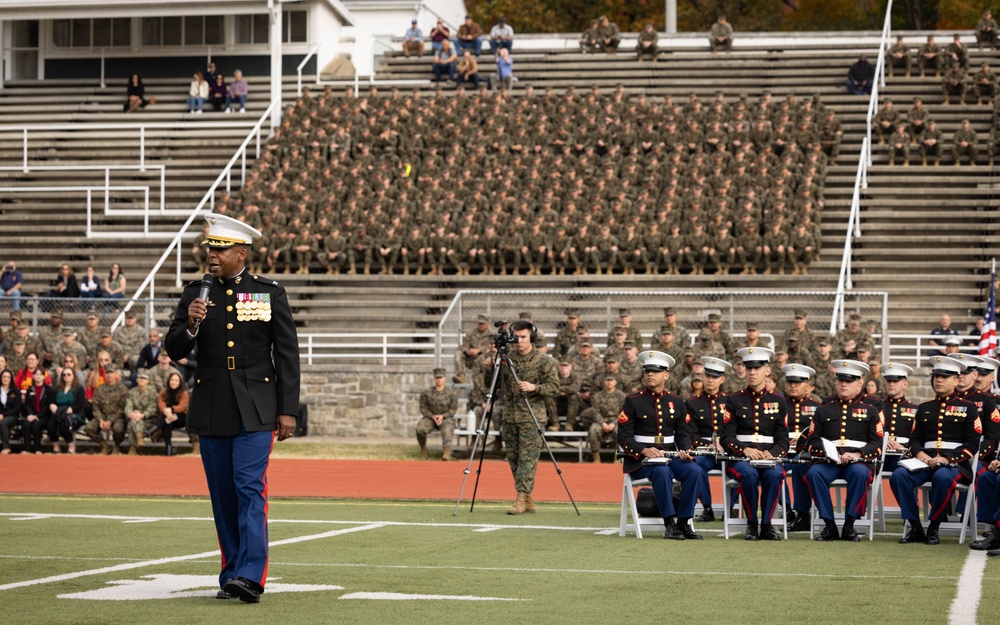 Sergeant Major of the Marine Corps attends the Marine Corps Base Quantico cake cutting ceremony as guest of honor