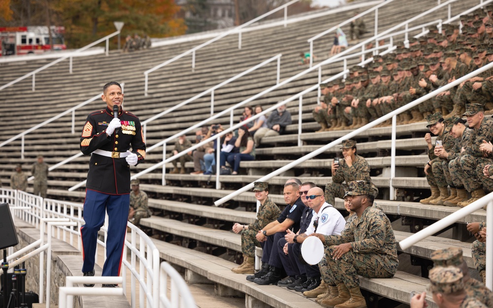 Sergeant Major of the Marine Corps attends the Marine Corps Base Quantico cake cutting ceremony as guest of honor