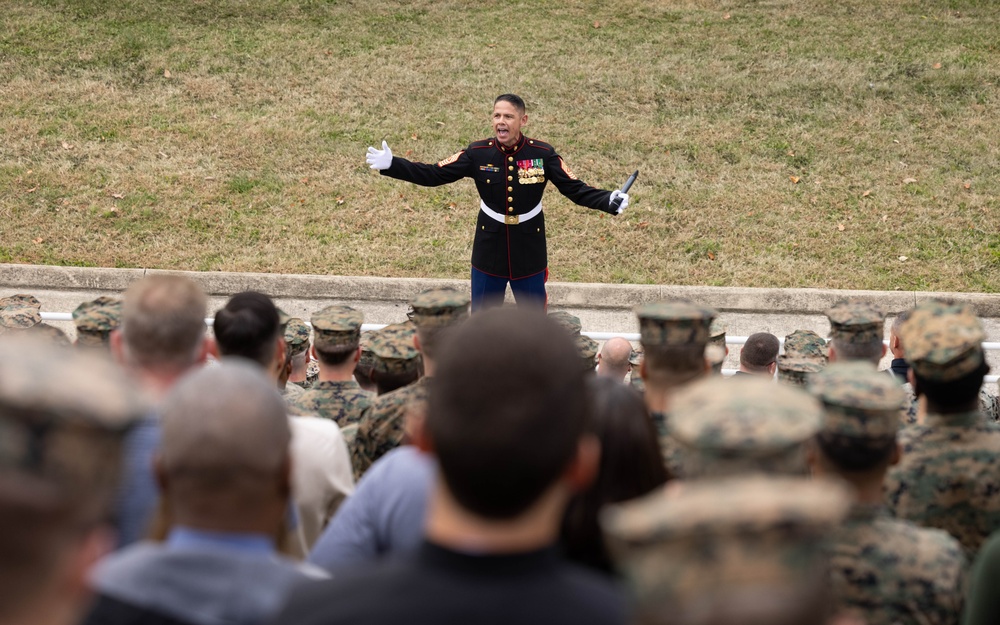 Sergeant Major of the Marine Corps attends the Marine Corps Base Quantico cake cutting ceremony as guest of honor