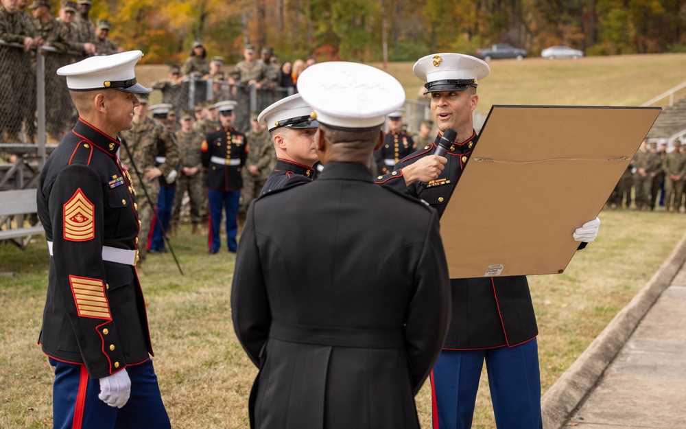 Sergeant Major of the Marine Corps attends the Marine Corps Base Quantico cake cutting ceremony as guest of honor