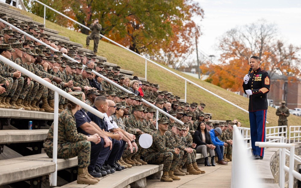 Sergeant Major of the Marine Corps attends the Marine Corps Base Quantico cake cutting ceremony as guest of honor