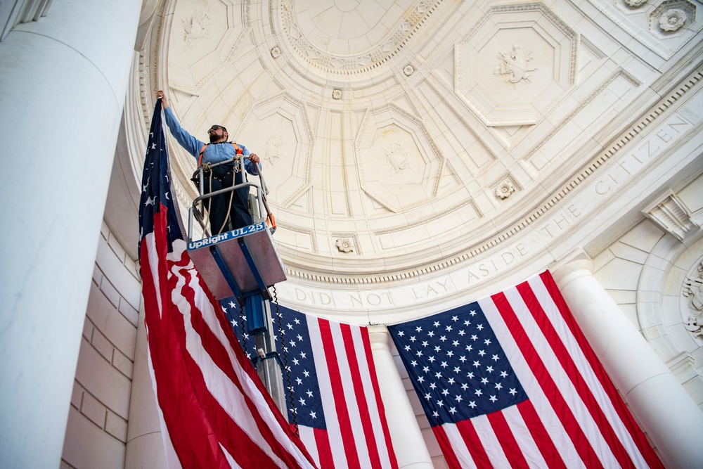 Veterans Day U.S. Flag Hanging at the Memorial Amphitheater