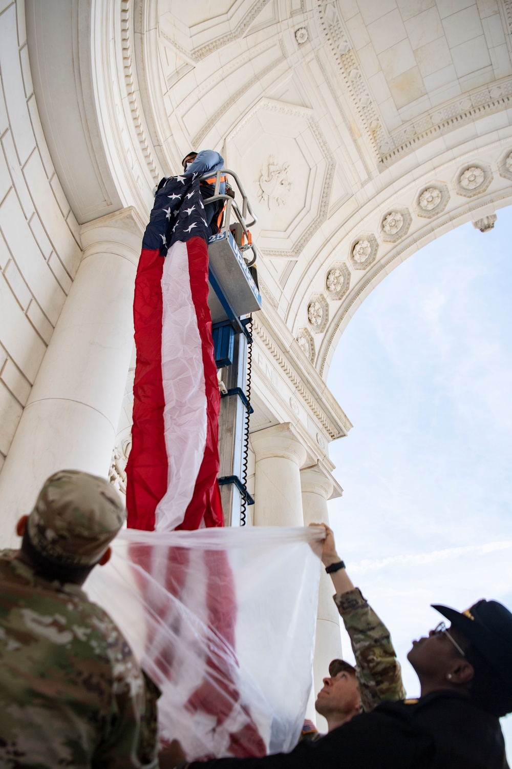 Veterans Day U.S. Flag Hanging at the Memorial Amphitheater