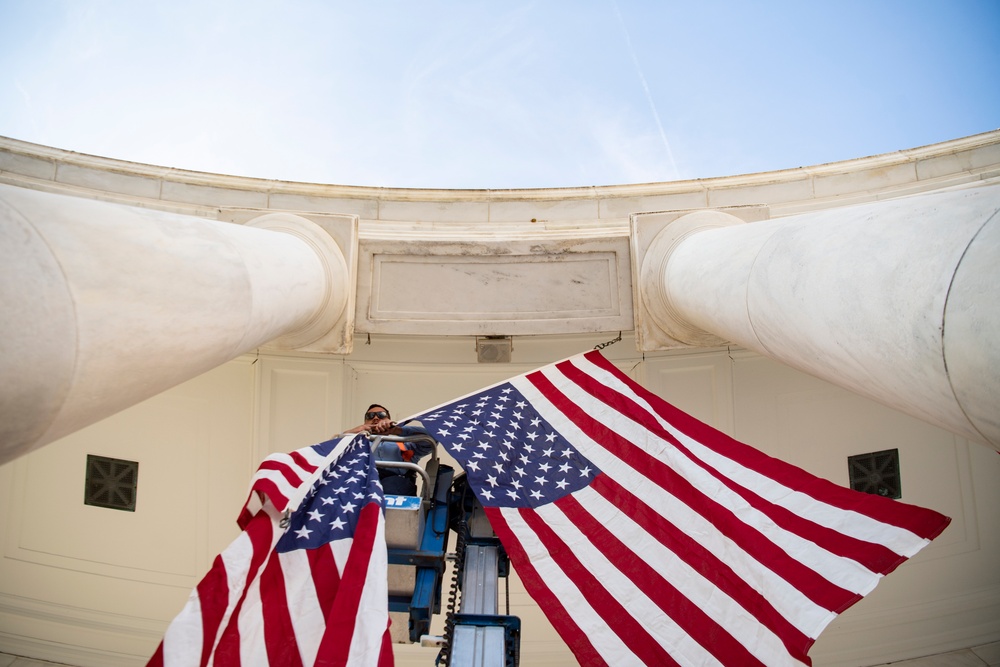 Veterans Day U.S. Flag Hanging at the Memorial Amphitheater