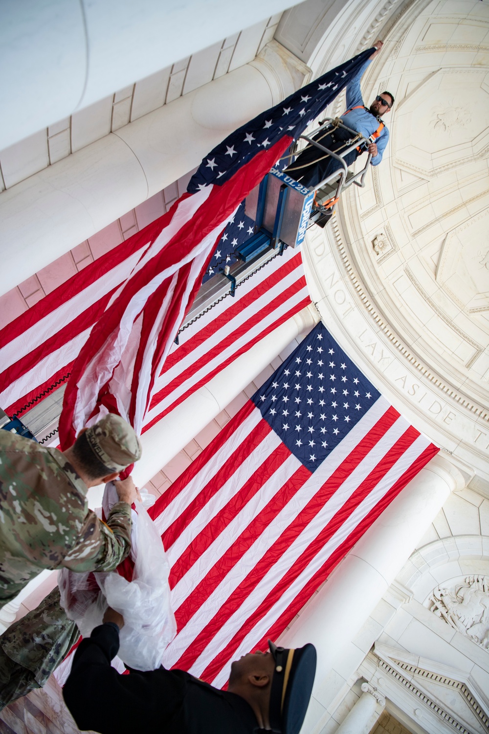 Veterans Day U.S. Flag Hanging at the Memorial Amphitheater