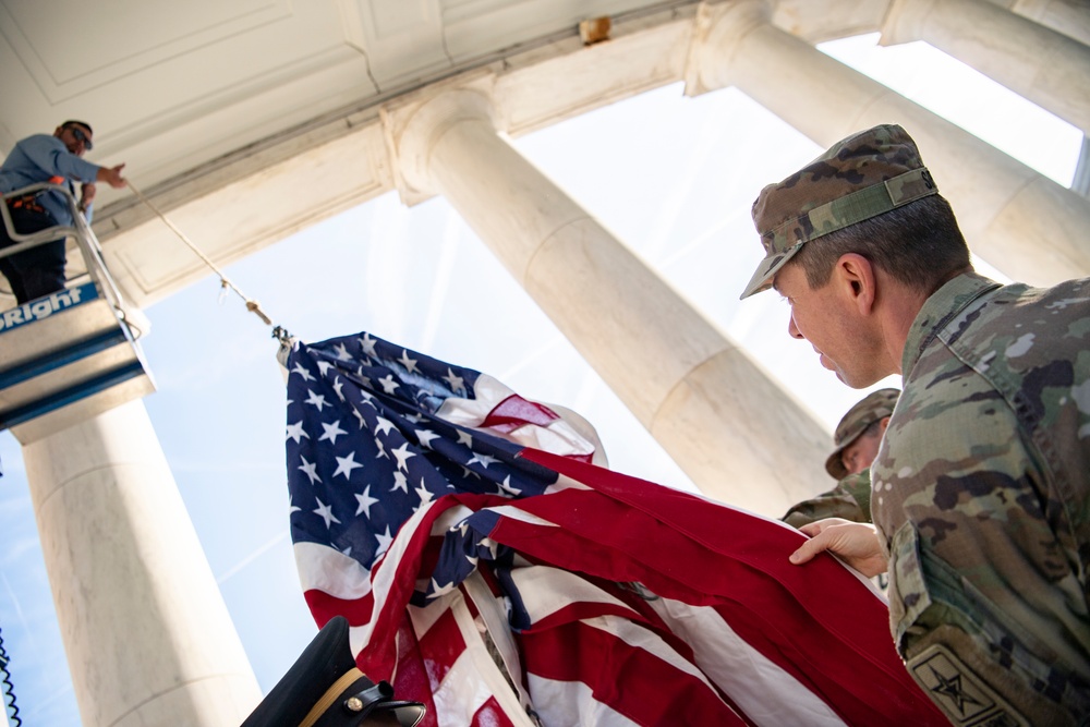 Veterans Day U.S. Flag Hanging at the Memorial Amphitheater