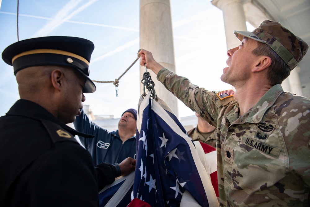 Veterans Day U.S. Flag Hanging at the Memorial Amphitheater