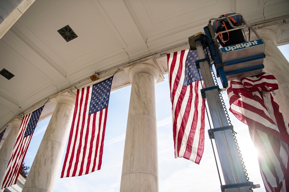 Veterans Day U.S. Flag Hanging at the Memorial Amphitheater