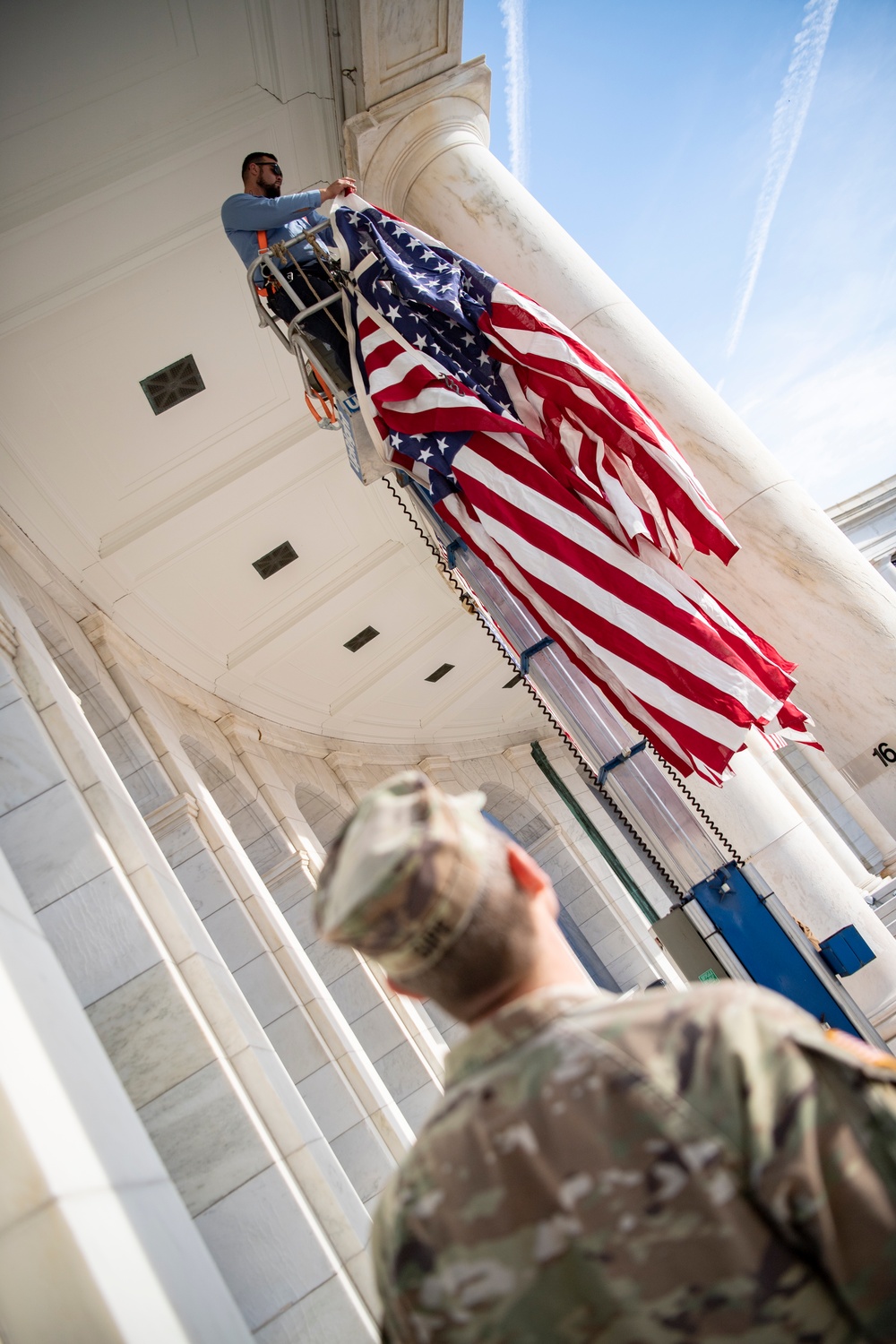 Veterans Day U.S. Flag Hanging at the Memorial Amphitheater