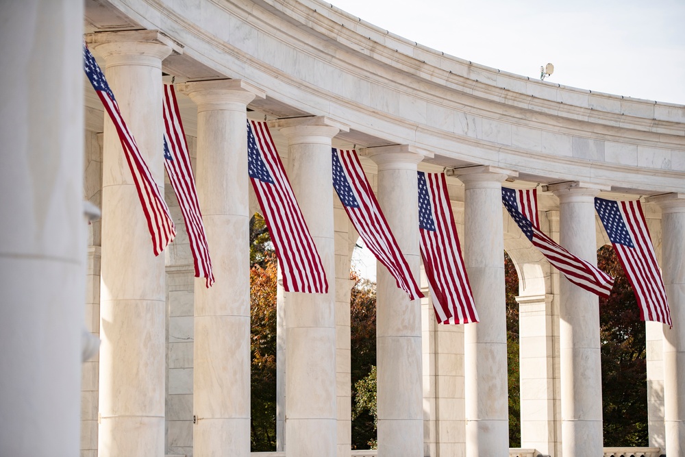 Veterans Day U.S. Flag Hanging at the Memorial Amphitheater