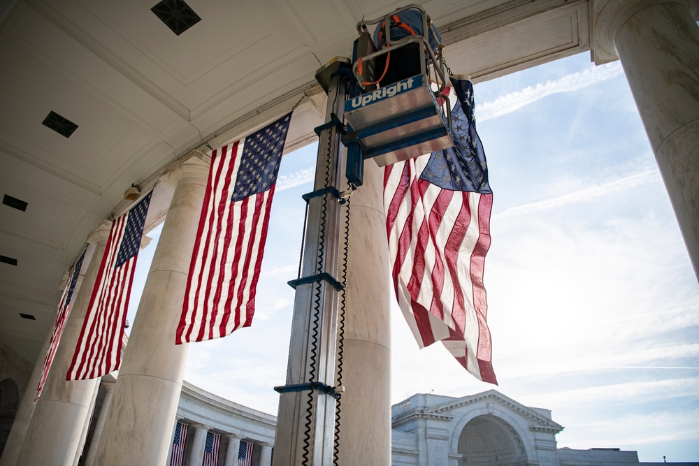 Veterans Day U.S. Flag Hanging at the Memorial Amphitheater