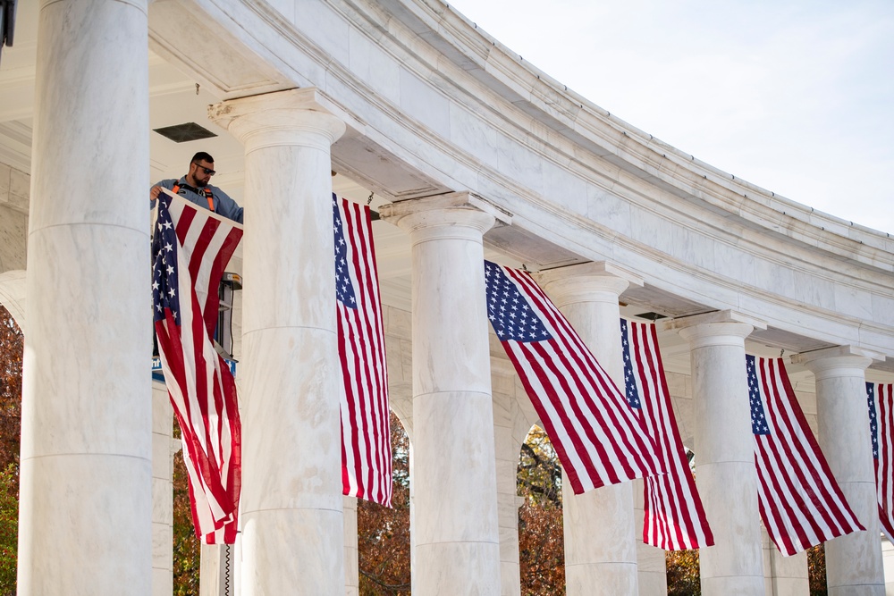 Veterans Day U.S. Flag Hanging at the Memorial Amphitheater