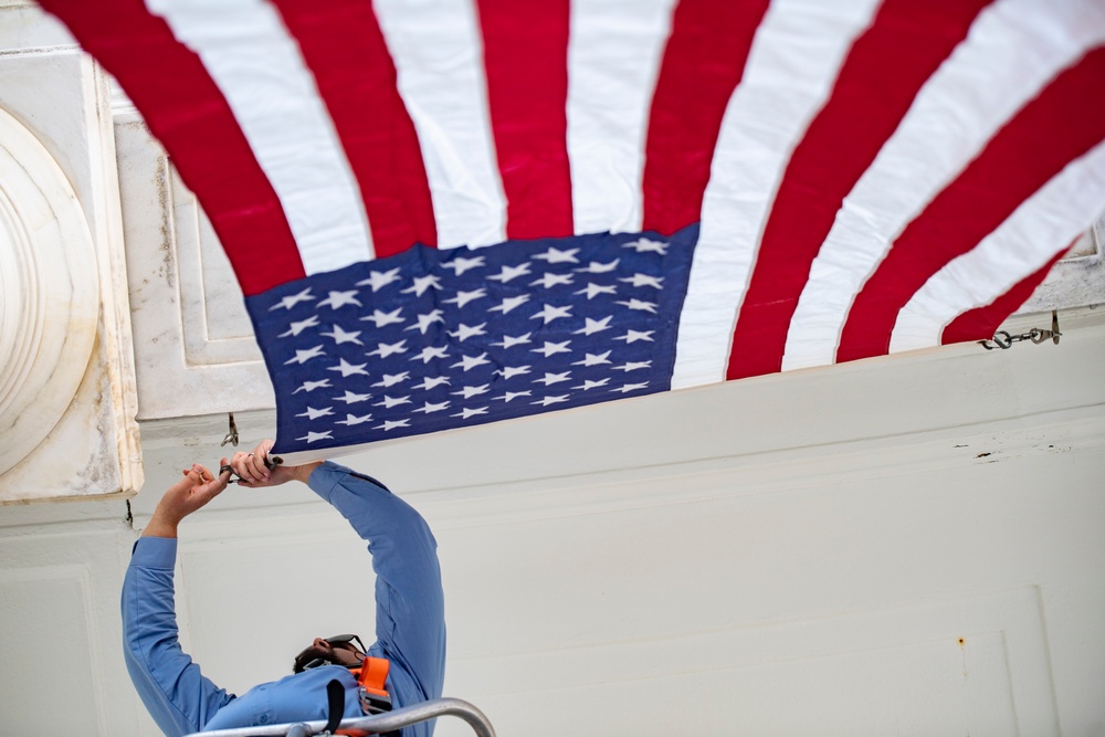 Veterans Day U.S. Flag Hanging at the Memorial Amphitheater