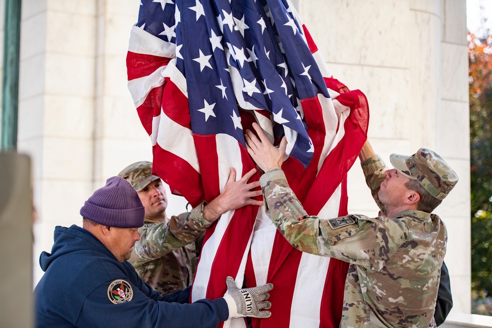 Veterans Day U.S. Flag Hanging at the Memorial Amphitheater