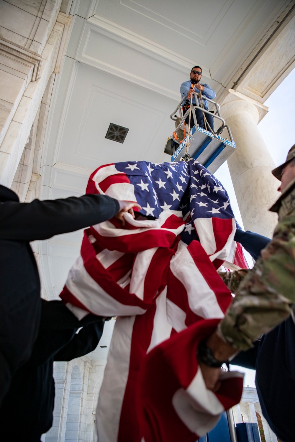 Veterans Day U.S. Flag Hanging at the Memorial Amphitheater