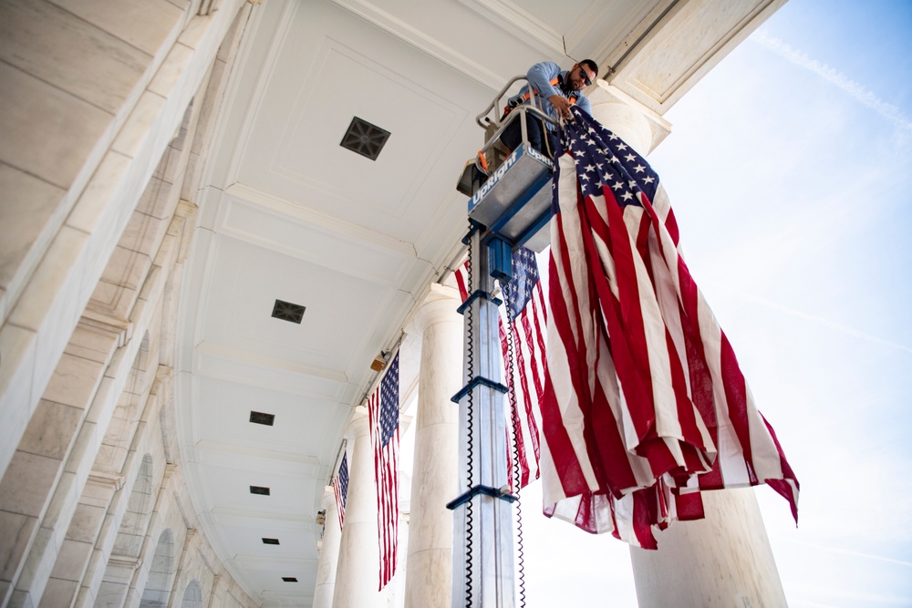 Veterans Day U.S. Flag Hanging at the Memorial Amphitheater