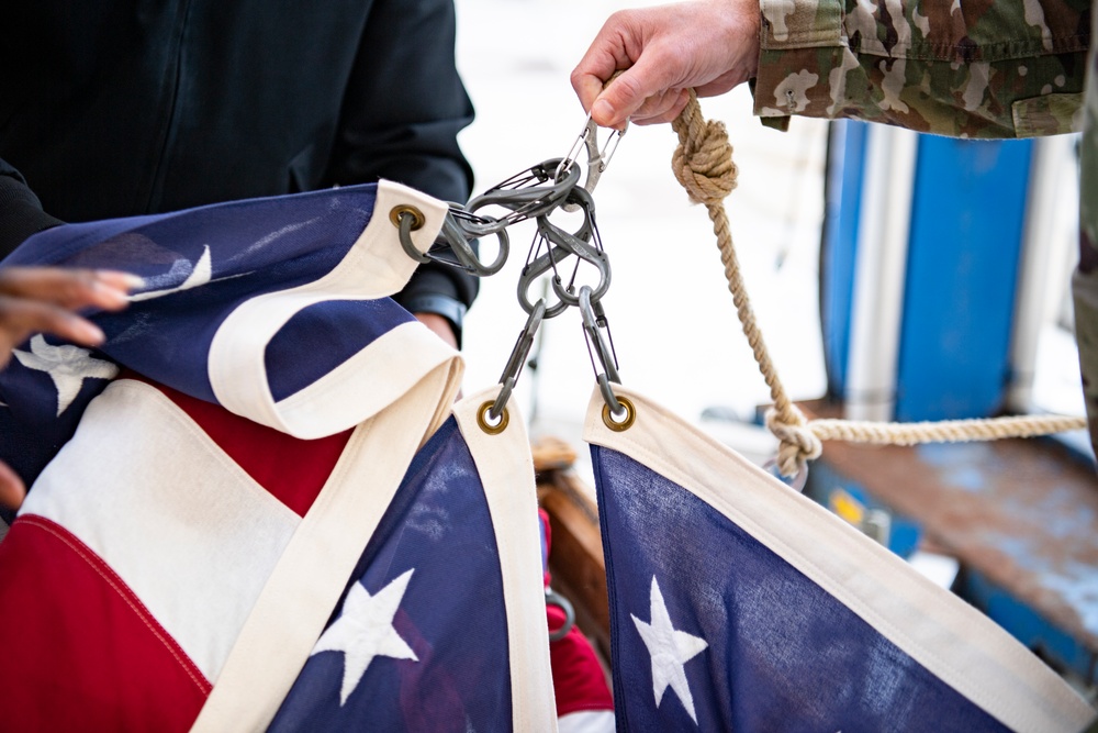 Veterans Day U.S. Flag Hanging at the Memorial Amphitheater