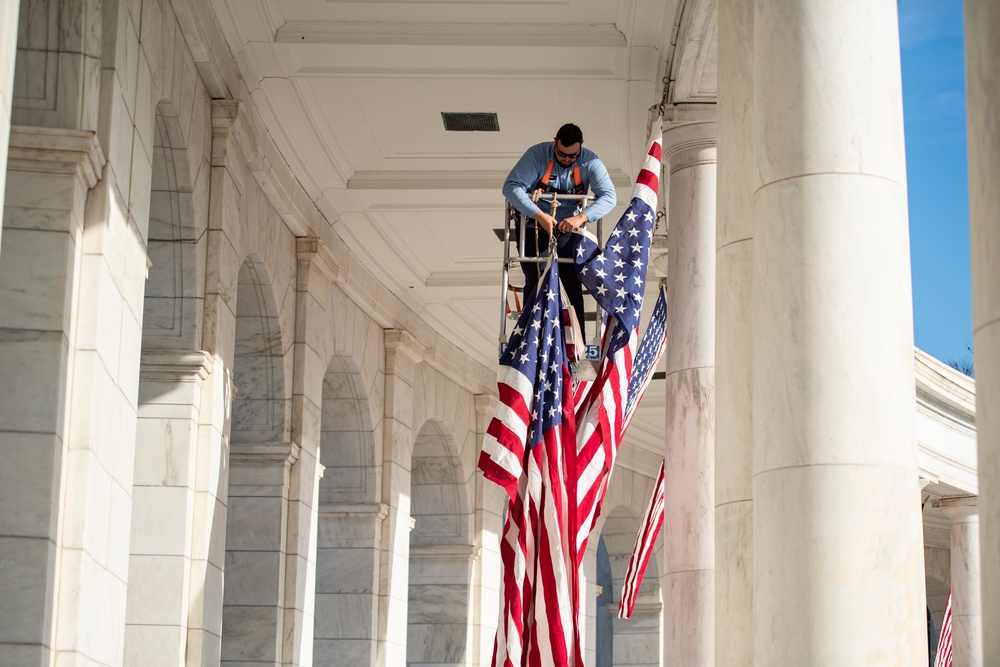 Veterans Day U.S. Flag Hanging at the Memorial Amphitheater