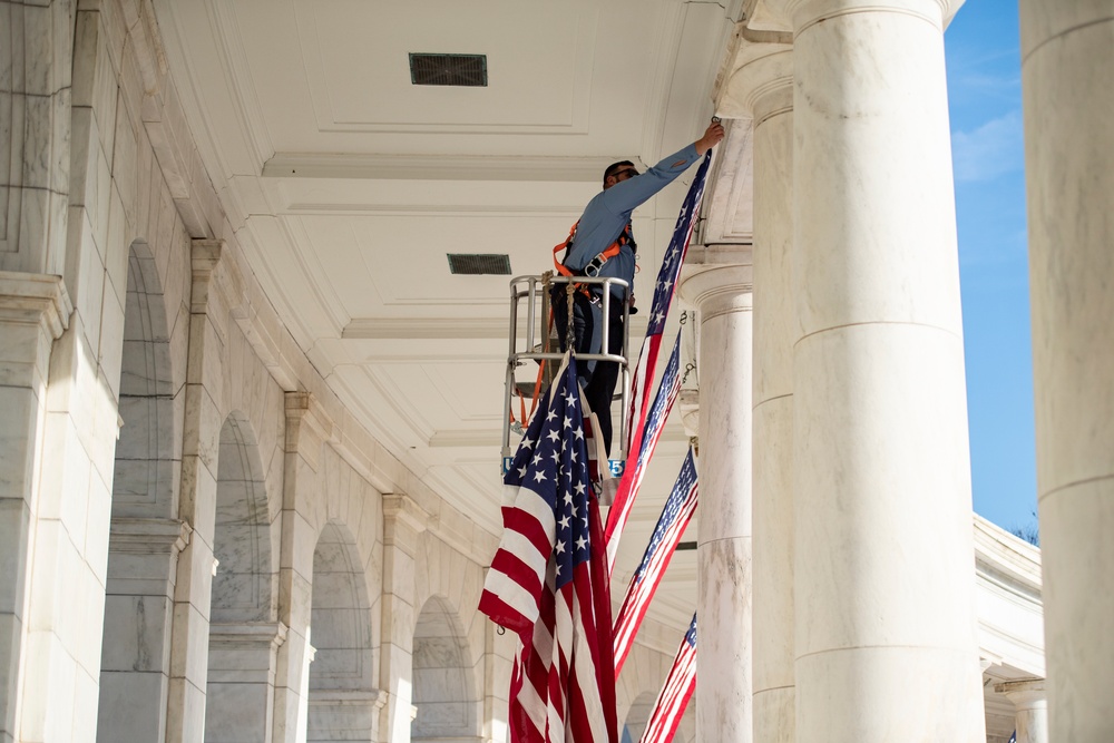 Veterans Day U.S. Flag Hanging at the Memorial Amphitheater