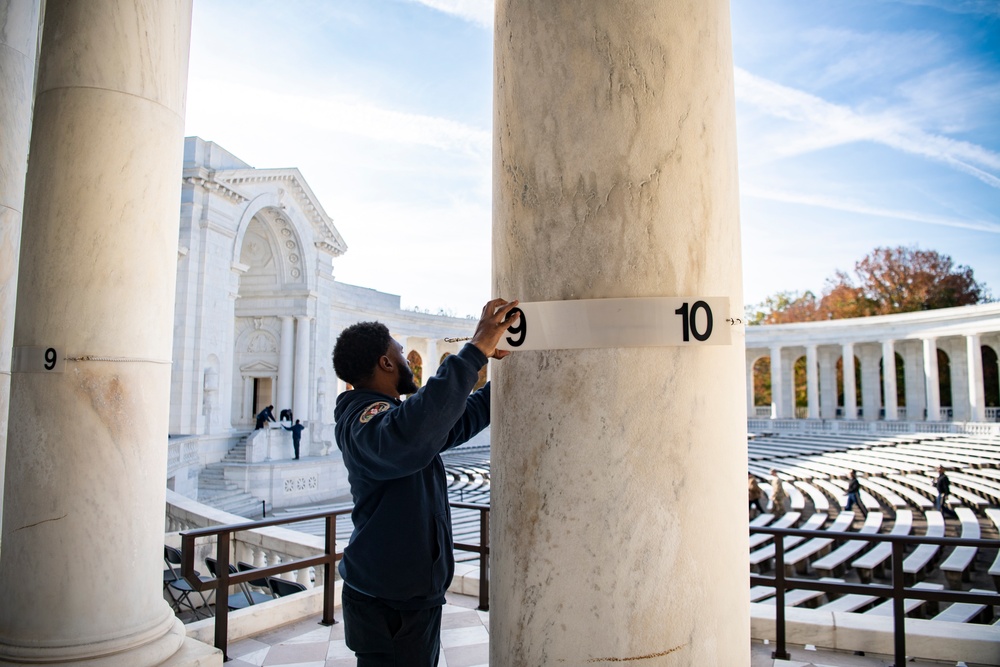 Veterans Day U.S. Flag Hanging at the Memorial Amphitheater