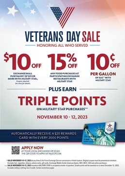 MILITARY STAR Cardmembers Earn Triple Points Plus Special Discounts for Veterans Day Weekend Nov. 10 to 12