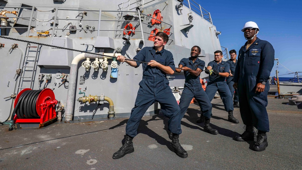 USS Shoup conducts replenishment-at-sea with USNS Carl Brashear