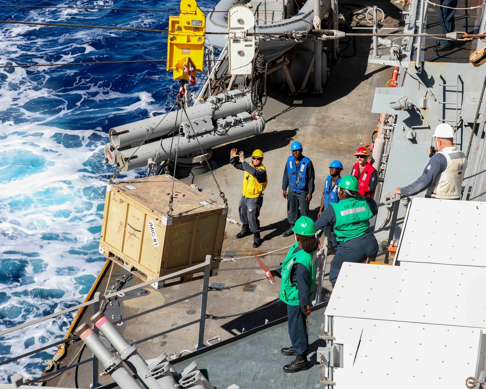 USS Shoup conducts replenishment-at-sea with USNS Carl Brashear