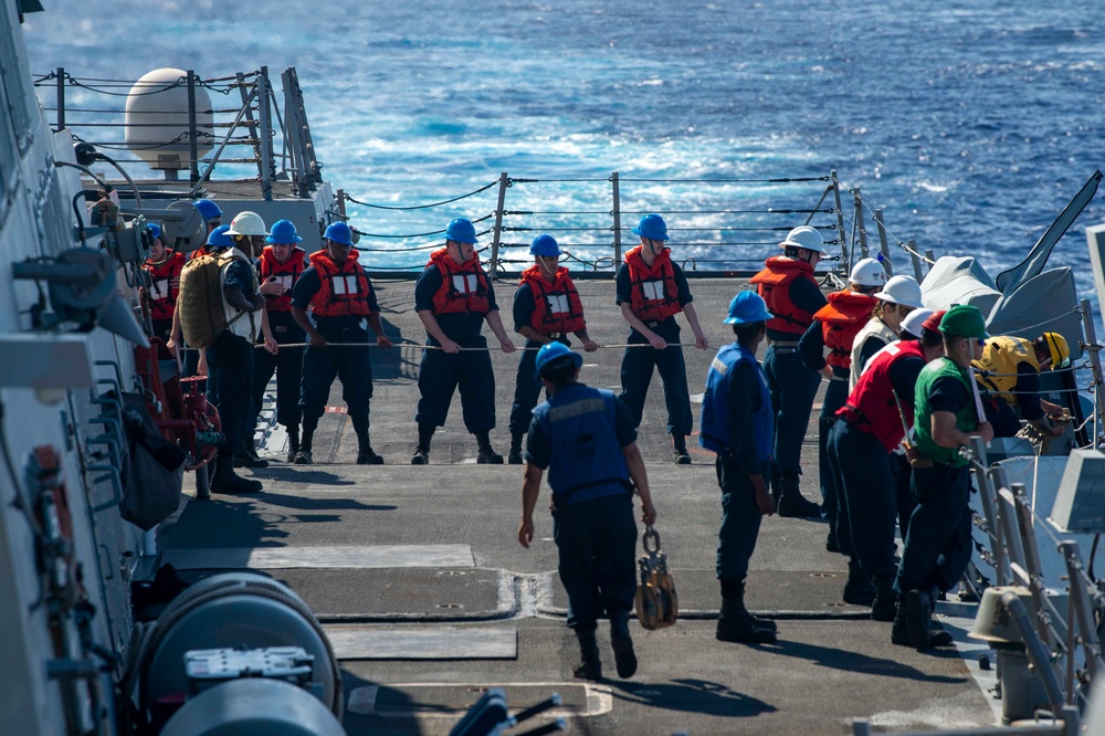 USS Kidd (DDG 100) Sailors Participate In Replenishment-At-Sea