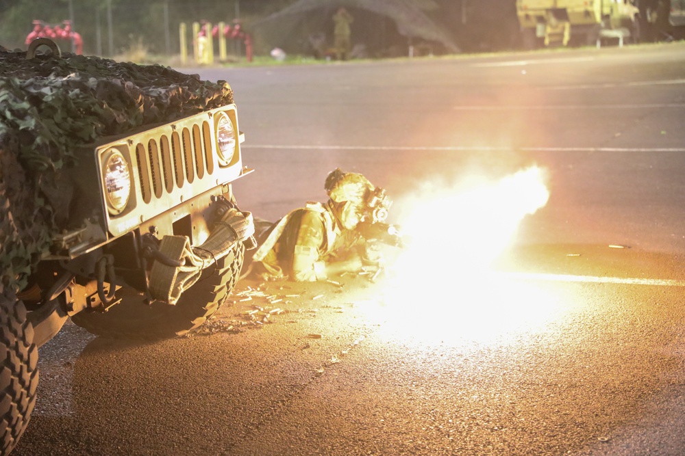 U.S. Army Soldiers with 25th Infantry Division defend the 3IBCT TOC during JPMRC 24-01