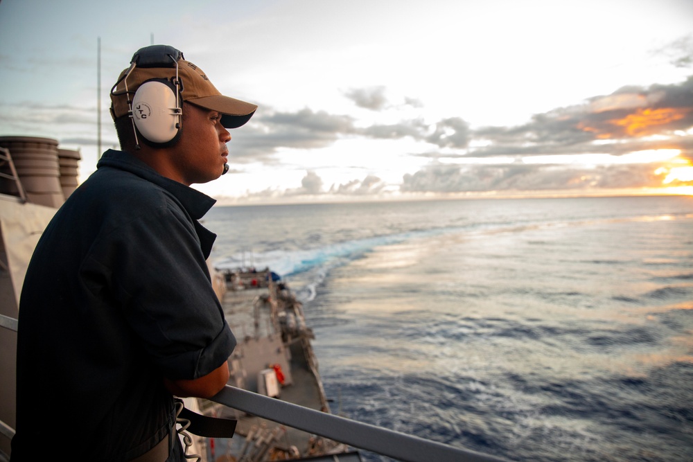 USS Hopper Sailor Stands Lookout