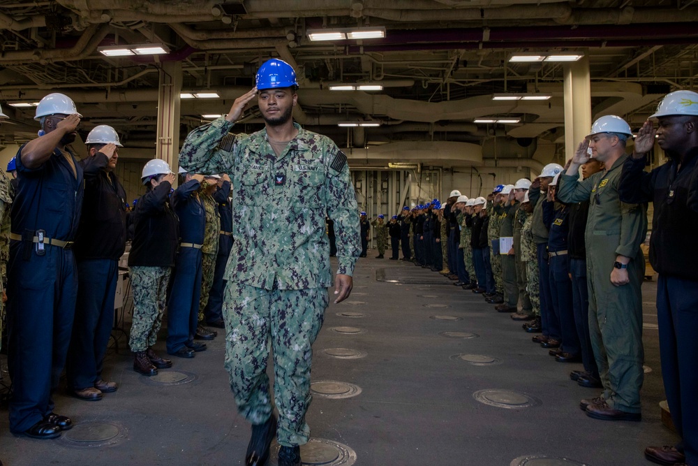 USS Tripoli Sailors Piped Ashore