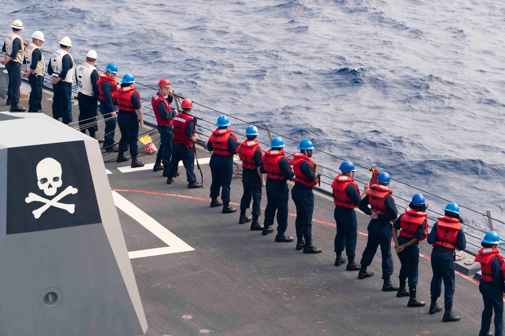 USS Kidd (DDG 100) Sailors Perform A Replenishment-At-Sea