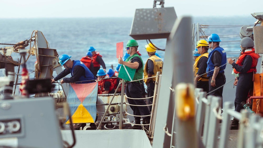 USS Kidd (DDG 100) Sailors Perform A Replenishment-At-Sea