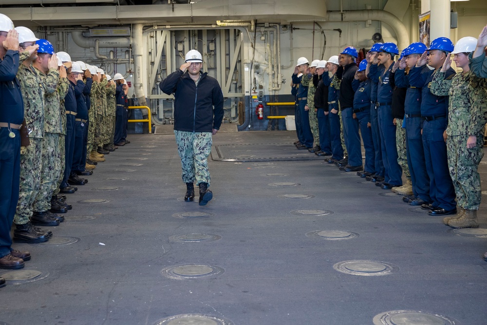 USS Tripoli Sailor Piped Ashore