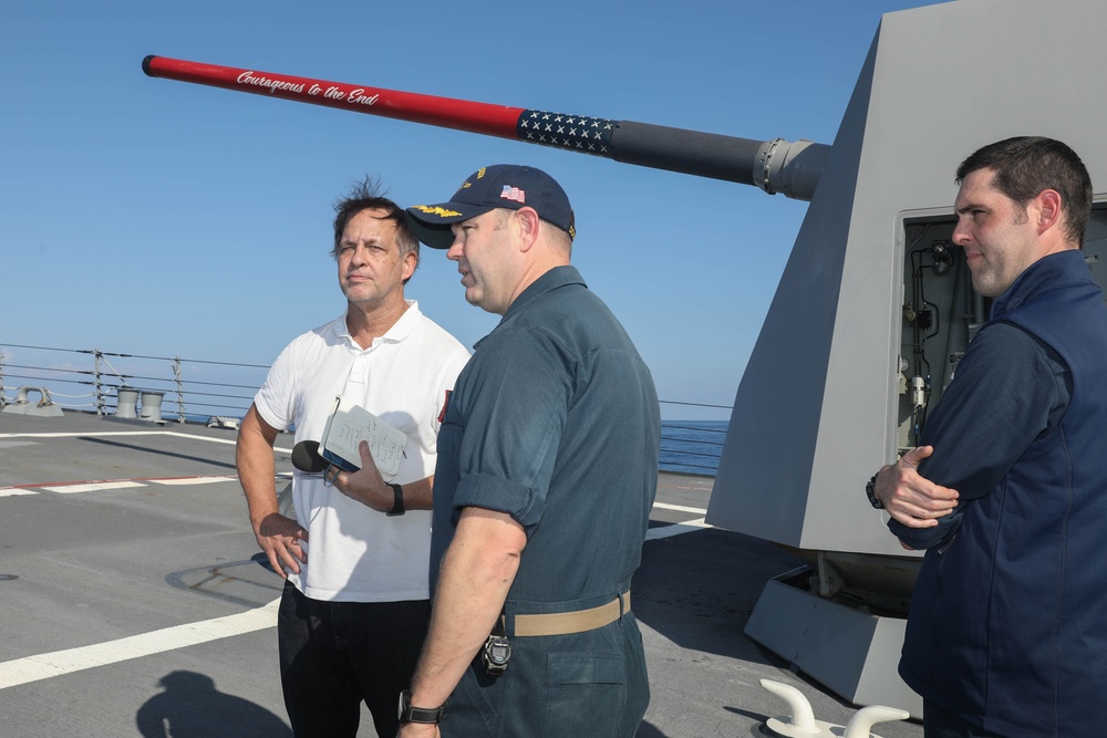 Dexter Filkins, a journalist for The New Yorker, visits the USS Rafael Peralta (DDG 115) in the South China Sea