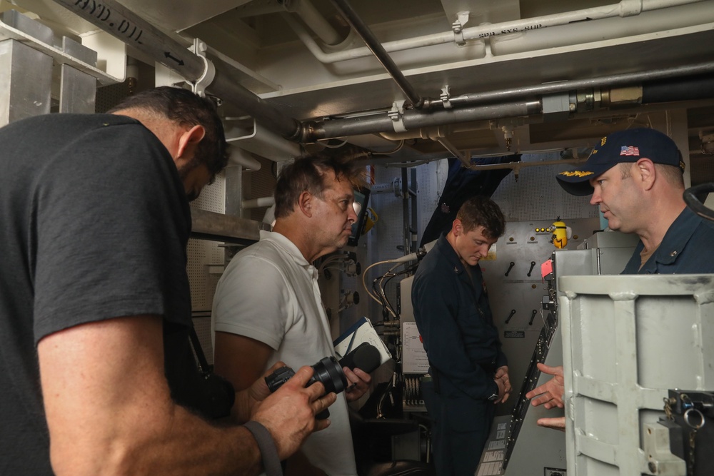 Dexter Filkins, a journalist for The New Yorker, visits the USS Rafael Peralta (DDG 115) in the South China Sea