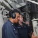 Sailors aboard the USS Rafael Peralta (DDG 115) conduct engineering drills in the South China Sea