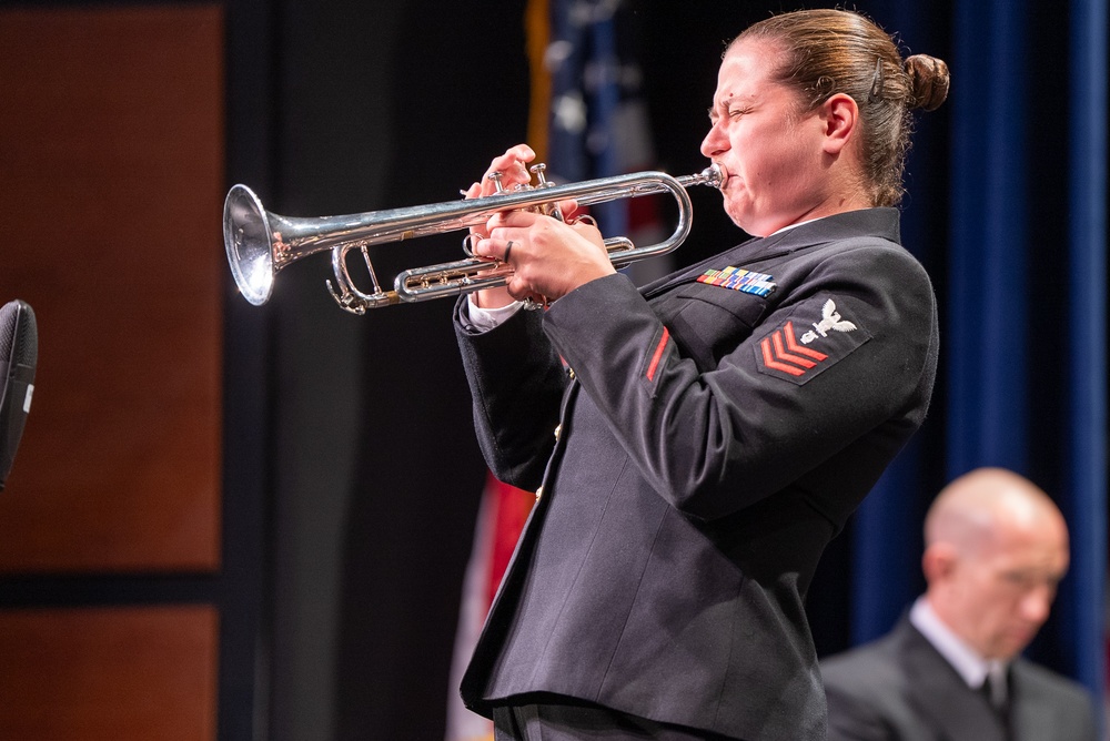 Musician 1st Class Ally Albrecht performs at Asheboro High School