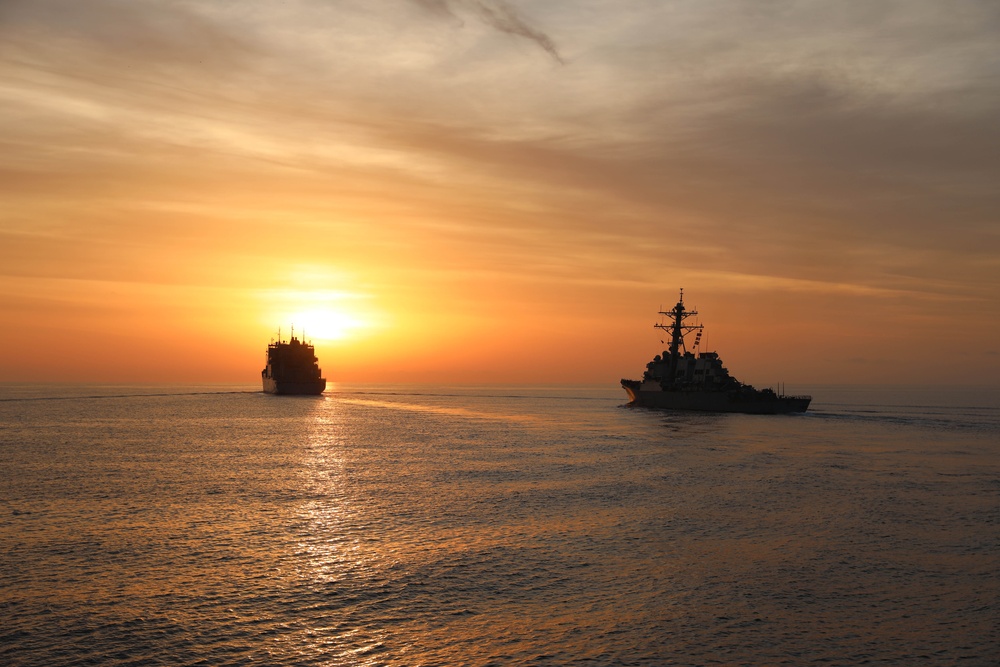 USNS Medgar Evers &amp; USS Ramage Replenishment at Sea