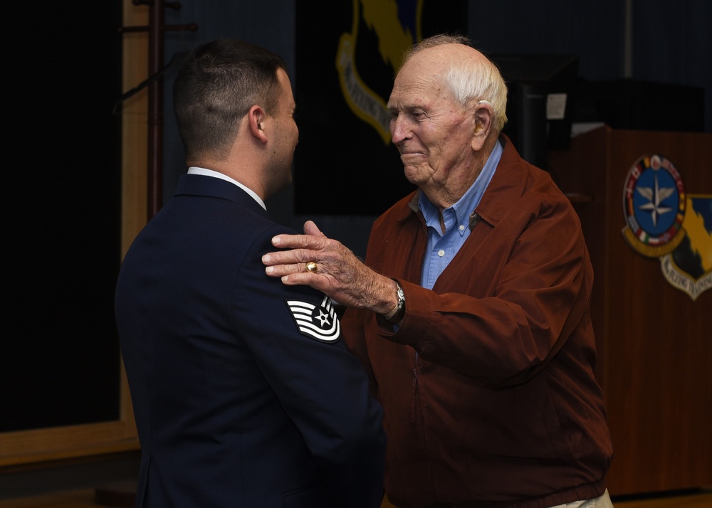 World War II veteran visits for grandson's promotion