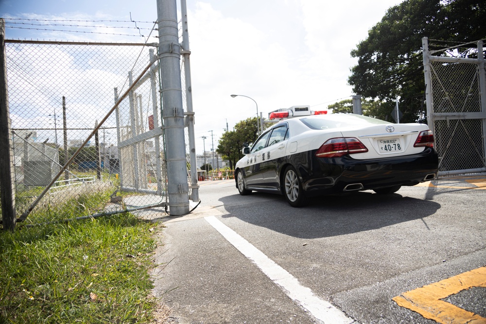 Ginowan Police Department participates in an emergency tsunami evacuation drill