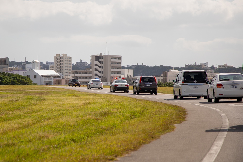 Ginowan Police Department participates in an emergency tsunami evacuation drill